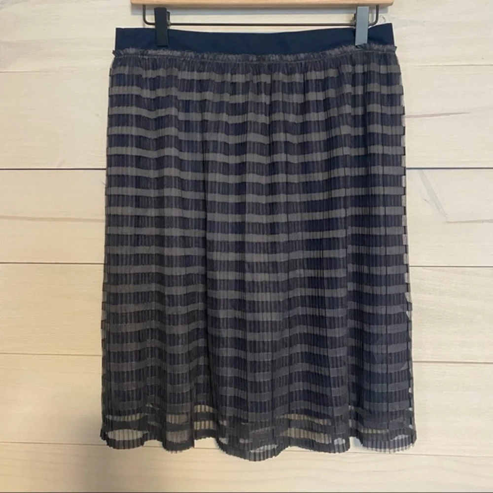 Signature Studio striped lace overlay navy blue skirt
